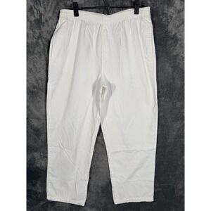 Basic Editions Womens Pants L White Cotton Polyester Elastic Waist Pull On